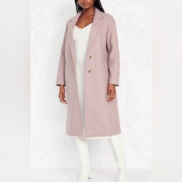 XL Old Navy Pink Soft Long Wool Over Mauve Overcoat Jacket‎ pea coat mid length - Picture 1 of 12